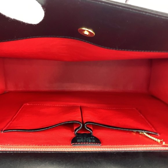CELINE Vintage Sen Pattern Black Red Gold Hardware Leather Tote Bag - Picture 9 of 10